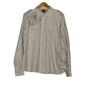 VINTAGE RED Men’s Shirt‎ XL Grey Button Down Patterned Casual Y2K Retro